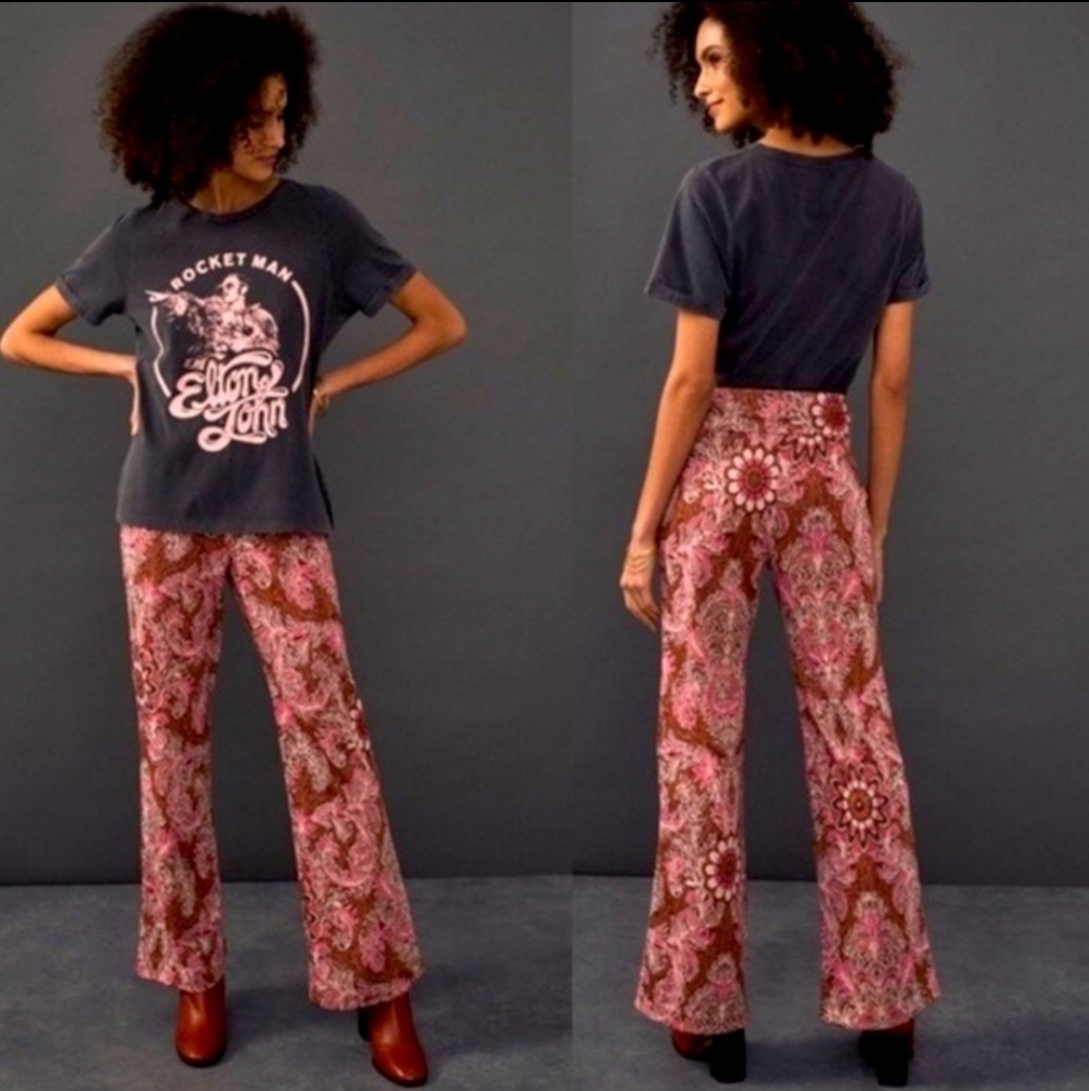 Anthropologie Maeve Maria Paisley Pink Rose Pants